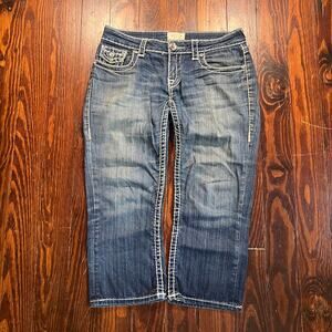 LA Idol USA 7 Y2K Embellished Capri Jeans Dark Blue Cropped